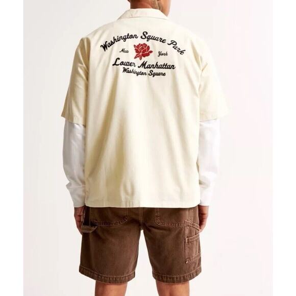 Abercrombie & Fitch Other - Abercrombie & Fitch Men's Cream Size M Camp Collar Workwear Embroidered Shirt